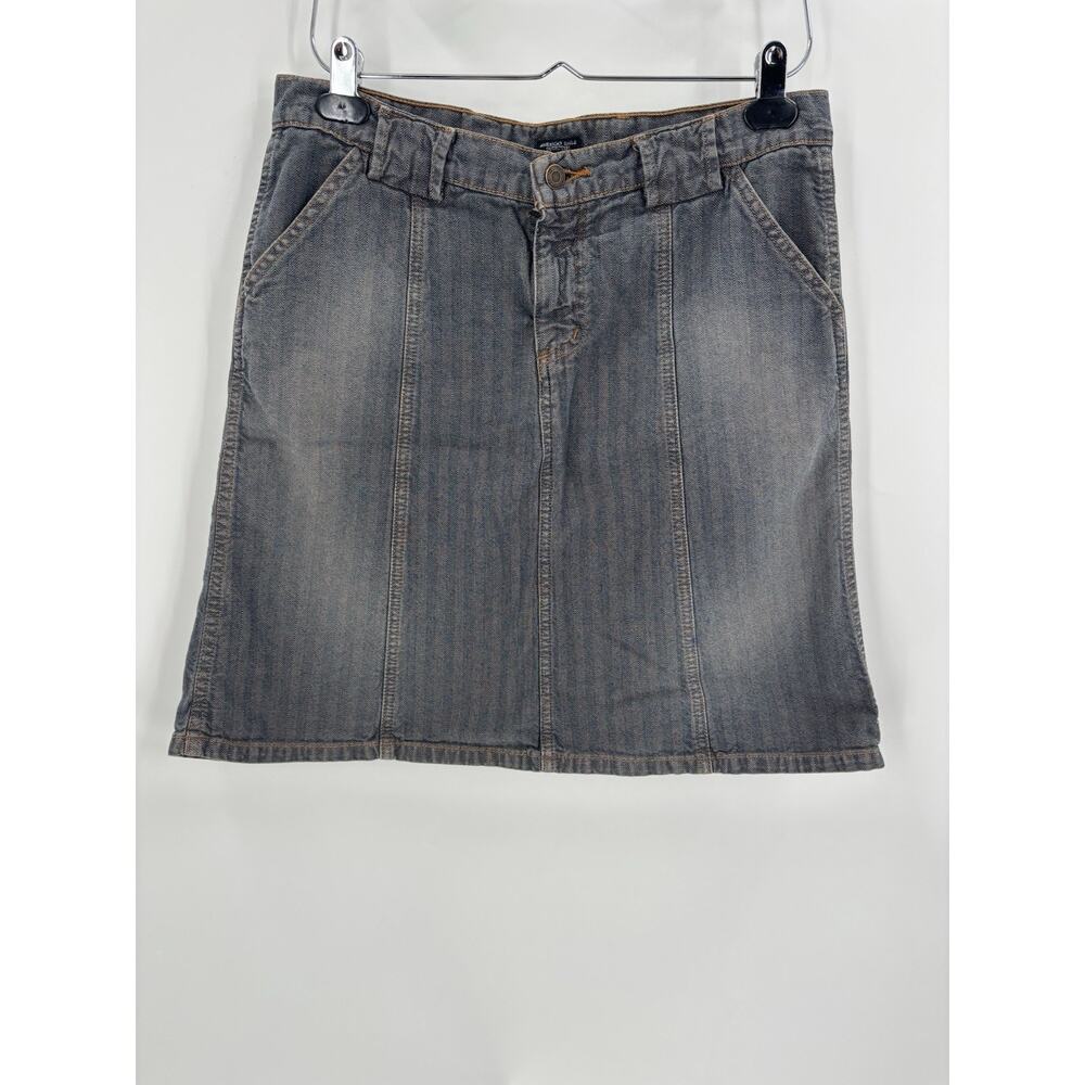 Vintage American Eagle Skirt Womens 8 Gray Blue Denim Jean Stripe Y2K 90s Pocket